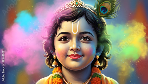 Joyful Portrait of a Young Person Celebrating a Festival with Colorful Atmosphere Krishna Lord Krishna Sri Krishna Krishna Hindu God Hindu God Krishna