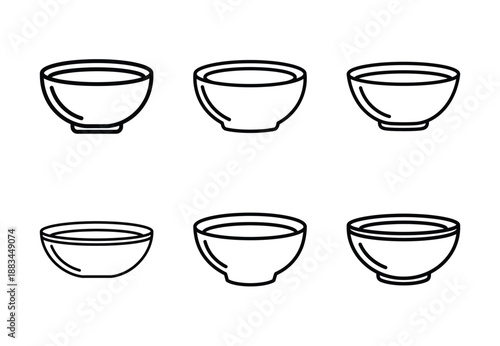 Set of food related soup bowl  outline vector icons. food linear icons collection, Editable stroke