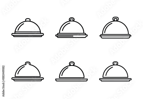 Set of food related serving tray  outline vector icons. food linear icons collection, Editable stroke
