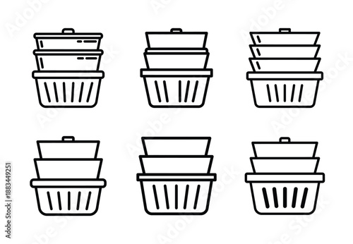 Set of food related steamer basket  outline vector icons. food linear icons collection, Editable stroke