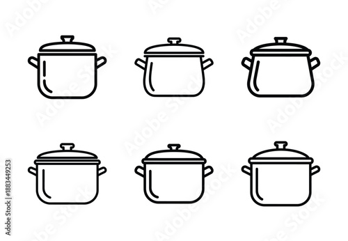 Set of food related stew pot  outline vector icons. food linear icons collection, Editable stroke