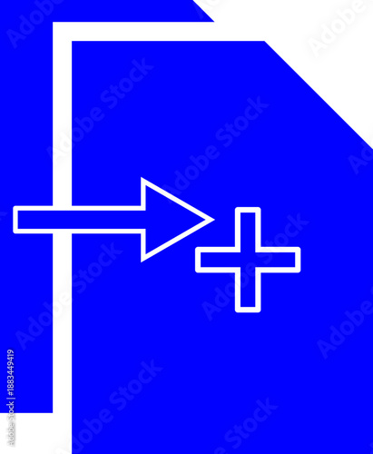 Blue Document Add Icon: Professional File Import and New Page Vector for Cloud Storage UI, CMS Platforms, Data Upload and Administrative App Graphics