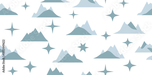Illustration of blue mountain and star pattern on white background for kids or children wallpaper or wrapping paper