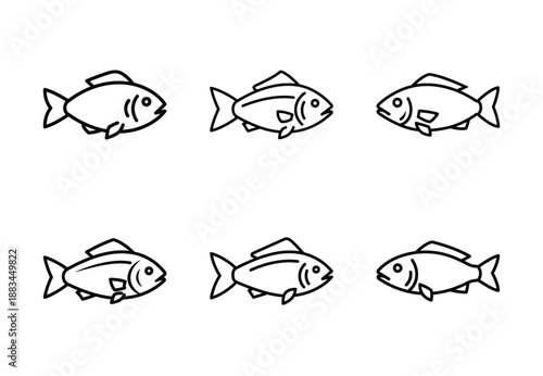 Set of food related whole fish  outline vector icons. food linear icons collection, Editable stroke