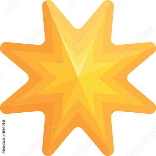 Golden eight pointed star glowing with intense light, radiating brilliance and capturing attention