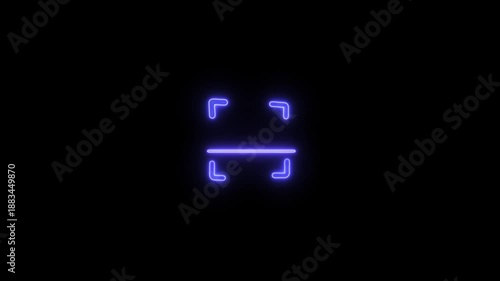 Glowing blue color neon QR Code Scanning icon. Scan QR code to loop neon bright lime blue color on black background.