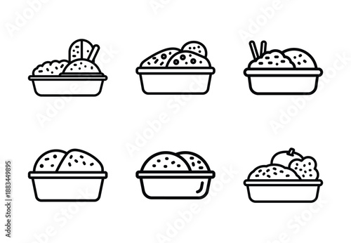 Set of food related airline meal  outline vector icons. food linear icons collection, Editable stroke