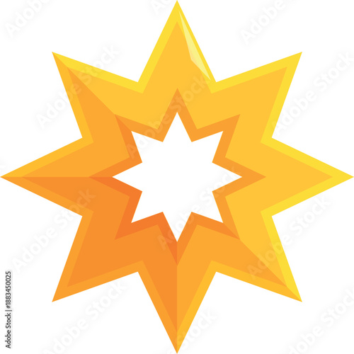 Golden eight pointed star glowing on white background, creating a bright, celestial symbol