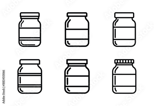 Set of food related baby food jar  outline vector icons. food linear icons collection, Editable stroke