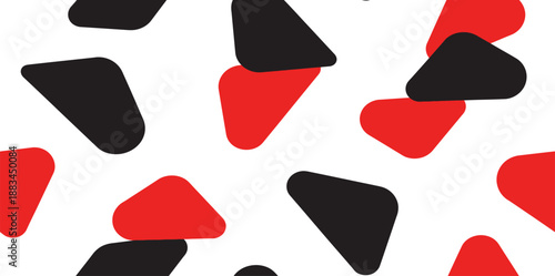 Abstract composition of red and black irregular shapes on a white background