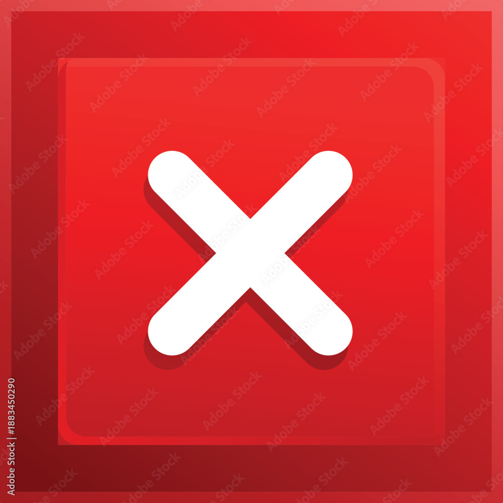 Fototapeta premium Red square button displaying white cross symbolizing rejection, negative response, or incorrect answer