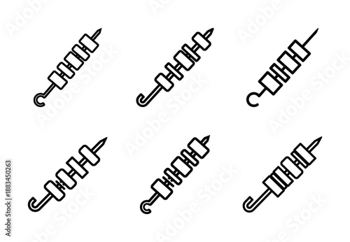 Set of food related barbecue skewer  outline vector icons. food linear icons collection, Editable stroke
