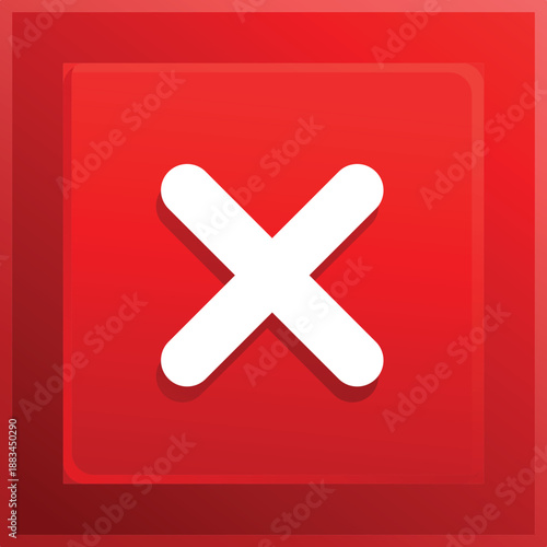 Red square button displaying white cross symbolizing rejection, negative response, or incorrect answer