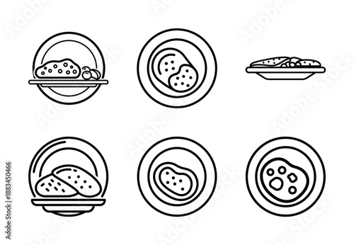 Set of food related breakfast plate  outline vector icons. food linear icons collection, Editable stroke