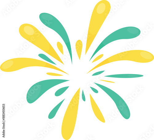 Yellow and turquoise liquid is exploding from the center creating a splash effect