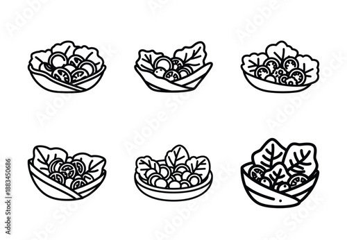 Set of food related caesar salad  outline vector icons. food linear icons collection, Editable stroke