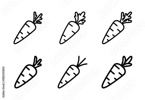 Set of food related carrot vegetable  outline vector icons. food linear icons collection, Editable stroke