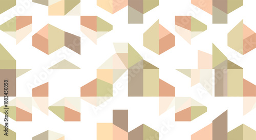 Geometric shapes in pastel colors on a white background create a soft abstract pattern