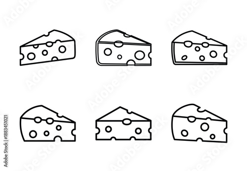 Set of food related cheese slice  outline vector icons. food linear icons collection, Editable stroke