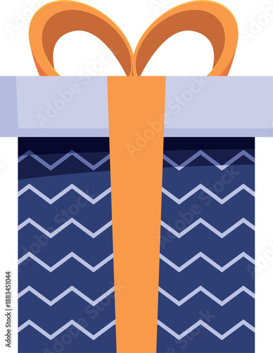 Blue wrapped gift box with orange ribbon and bow, perfect for celebrating birthdays, holidays, or any special occasion