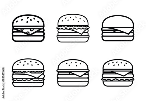 Set of food related cheeseburger  outline vector icons. food linear icons collection, Editable stroke