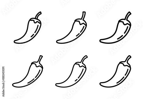 Set of food related chili pepper  outline vector icons. food linear icons collection, Editable stroke