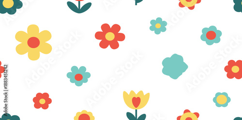 Colorful floral pattern with various flowers on white background for decoration and design inspiration