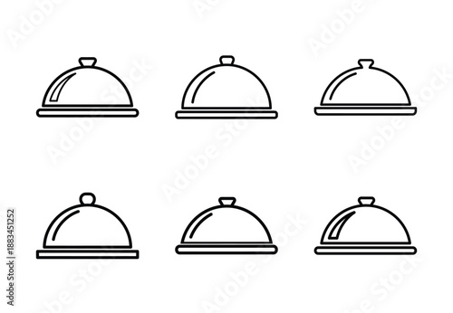 Set of food related cloche food cover  outline vector icons. food linear icons collection, Editable stroke