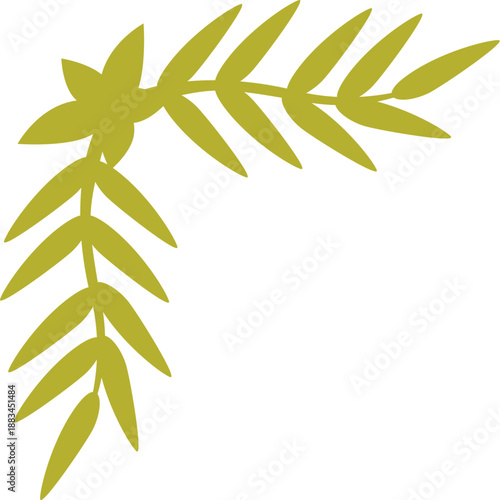 Stylized olive branch with leaves and flower creating a corner, ideal for frames, borders, and decorative elements