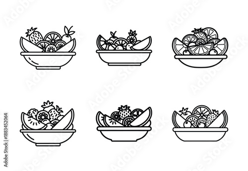 Set of food related fruit salad  outline vector icons. food linear icons collection, Editable stroke