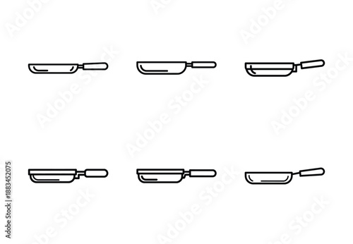 Set of food related frying pan  outline vector icons. food linear icons collection, Editable stroke