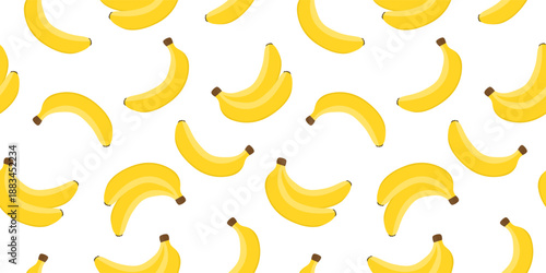 Banana seamless pattern. Summer fashion background. Fruit texture. Food art. Tropical wallpaper. Color cartoon sticker. Birthday design. Celebration party. Cute fabric. Vector illustration
