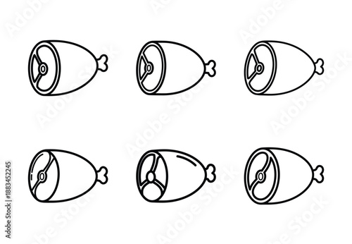Set of food related ham meat  outline vector icons. food linear icons collection, Editable stroke