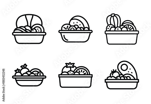 Set of food related healthy meal  outline vector icons. food linear icons collection, Editable stroke