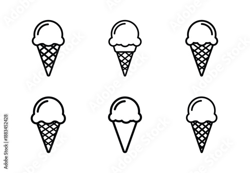 Set of food related ice cream cone  outline vector icons. food linear icons collection, Editable stroke