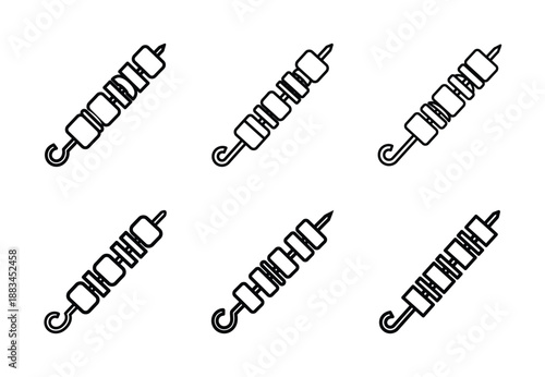 Set of food related kebab skewer  outline vector icons. food linear icons collection, Editable stroke