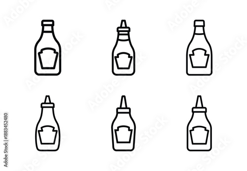 Set of food related ketchup bottle  outline vector icons. food linear icons collection, Editable stroke