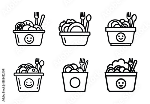 Set of food related kids meal  outline vector icons. food linear icons collection, Editable stroke