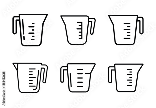 Set of food related measuring cup  outline vector icons. food linear icons collection, Editable stroke