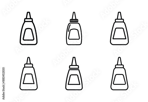 Set of food related mustard bottle  outline vector icons. food linear icons collection, Editable stroke