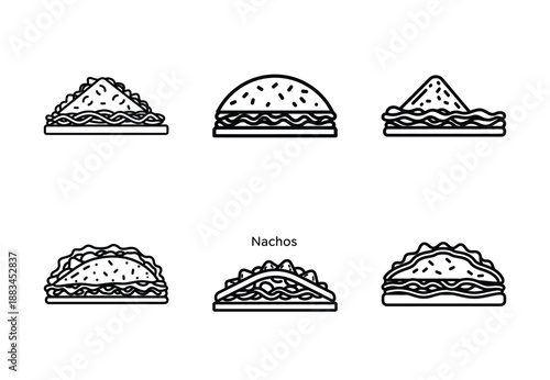 Set of food related nachos  outline vector icons. food linear icons collection, Editable stroke