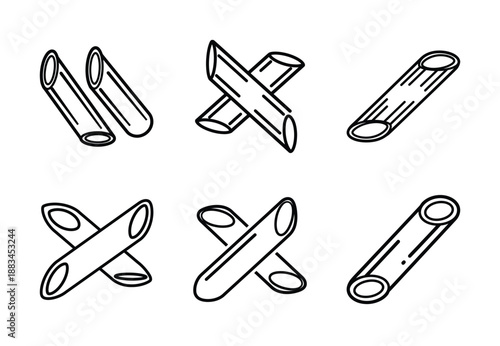 Set of food related penne pasta  outline vector icons. food linear icons collection, Editable stroke