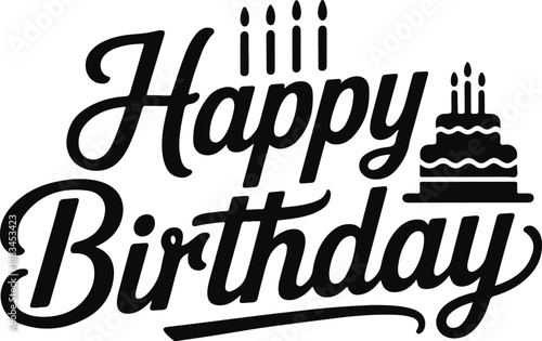 Happy Birthday lettering with cake and candles Keywords: happy birthday, cake, celebration