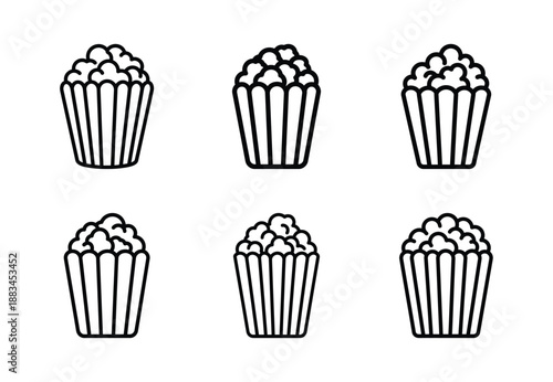 Set of food related popcorn bucket  outline vector icons. food linear icons collection, Editable stroke