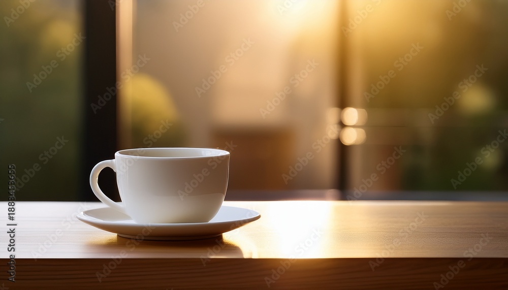 Fototapeta premium A Solitary Cup Sits On An Empty Table With Soft Side Lighting Creating A Tranquil Ambiance
