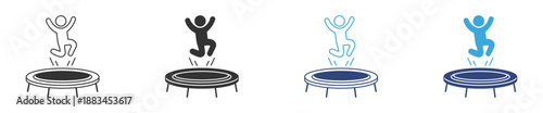 Jumping on Trampoline Icon Set. Fun Activity Symbols. Fitness Exercise, Playtime Bounce, Vector Illustration.