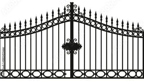 Ornate Iron Gate Icon – Decorative Wrought Fence Symbol for Estate, Garden & Security Design