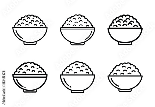Set of food related rice bowl  outline vector icons. food linear icons collection, Editable stroke