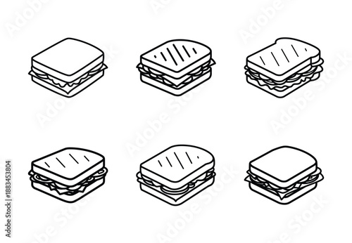 Set of food related sandwich  outline vector icons. food linear icons collection, Editable stroke