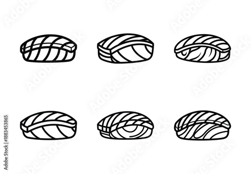 Set of food related sashimi  outline vector icons. food linear icons collection, Editable stroke